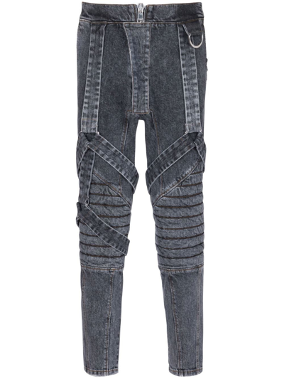Balmain Panelled-design Slim Denim Jeans In Noir D?lav? | ModeSens