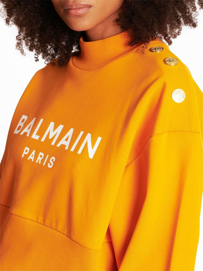 Shop Balmain Logo-print Organic-cotton Sweatshirt In Orange