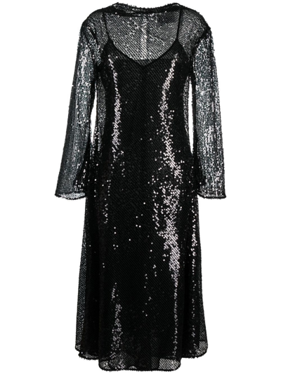Shop Erika Cavallini Sequin-embellished Maxi Dress In Black