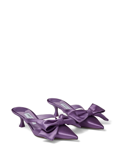 Shop Jimmy Choo Flaca Bow-embellished 50mm Mules In Purple