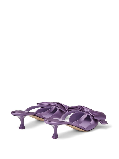 Shop Jimmy Choo Flaca Bow-embellished 50mm Mules In Purple