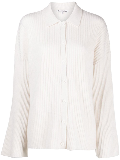 Shop Reformation Fantino Cashmere Collared Cardigan In White