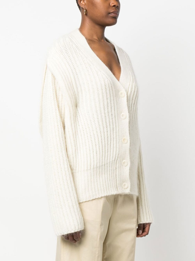 Shop Fabiana Filippi Drop-shoulder Rib-knit Cardigan In White