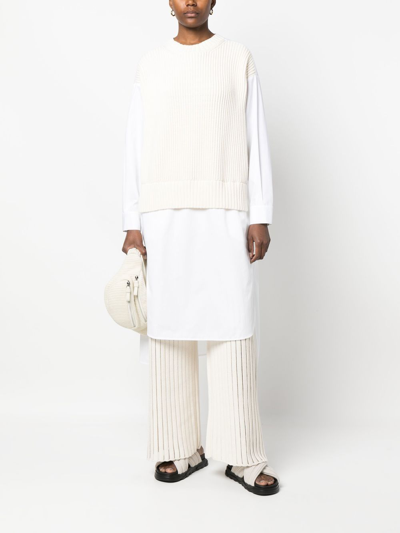 Shop Fabiana Filippi Rib-knit Wide-leg Trousers In White