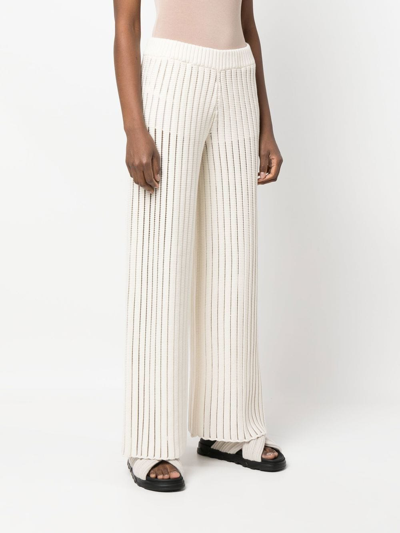 Shop Fabiana Filippi Rib-knit Wide-leg Trousers In White