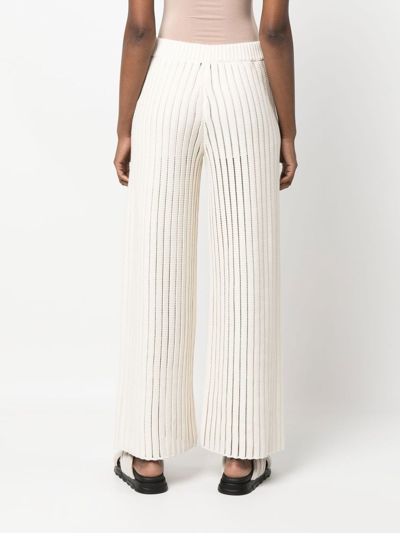 Shop Fabiana Filippi Rib-knit Wide-leg Trousers In White