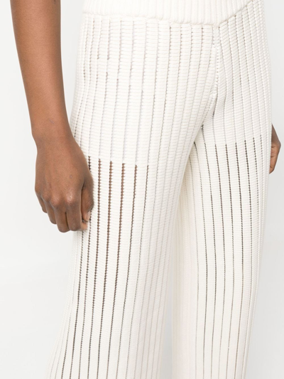 Shop Fabiana Filippi Rib-knit Wide-leg Trousers In White