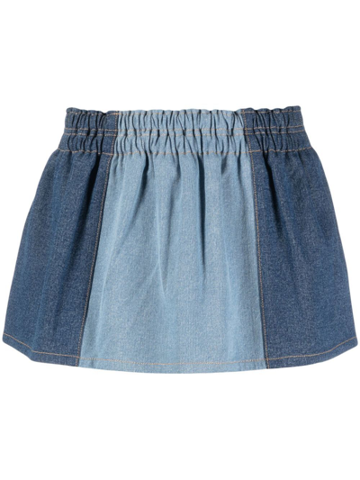 Shop Fabiana Filippi Patchwork-denim Mini Skirt In Blue