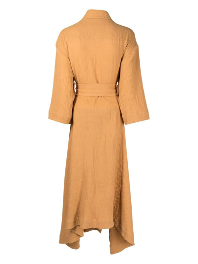 Shop 0711 Long-sleeve Wraparound Gown In Brown