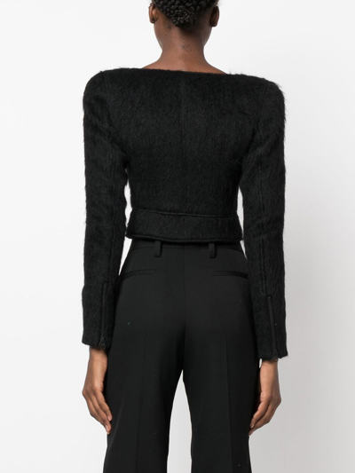 Shop Knwls V-neck Zip-up Wool Jacket In Black