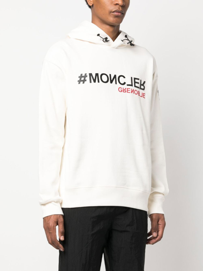 Shop Moncler Logo-print Cotton Hoodie In White