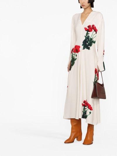 Victoria Beckham Floral Midi Dress In Neutrals