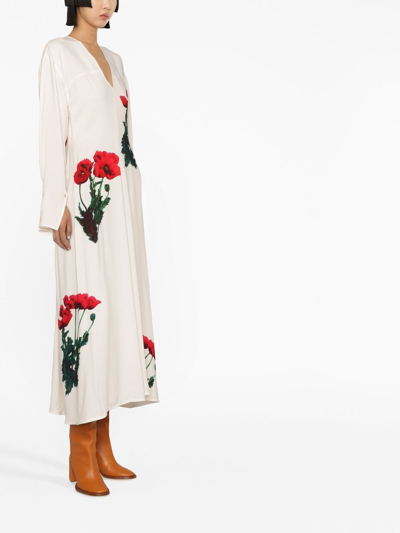 Victoria Beckham Floral Midi Dress In Neutrals