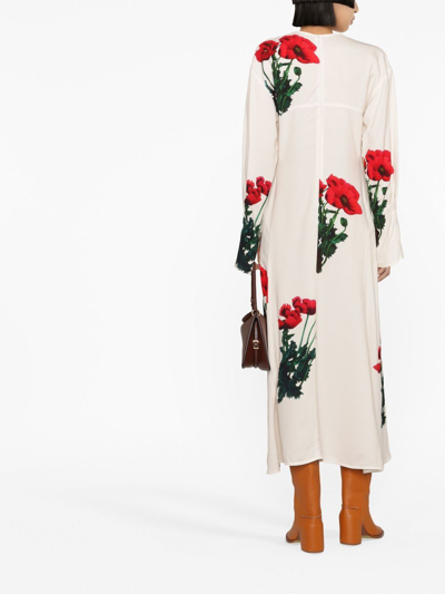 Victoria Beckham Floral Midi Dress In Neutrals