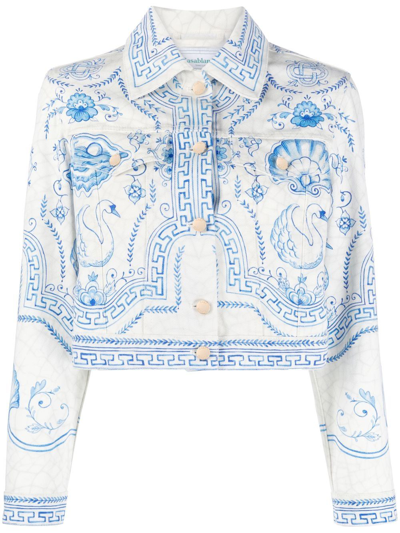 Shop Casablanca Graphic-print Cropped Jacket In Blue