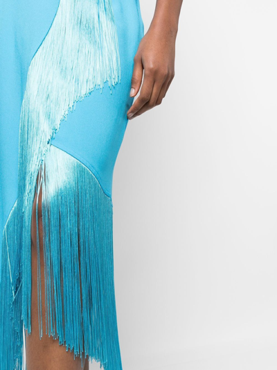 Shop Taller Marmo Fringed Asymmetric Midi Skirt In Blue