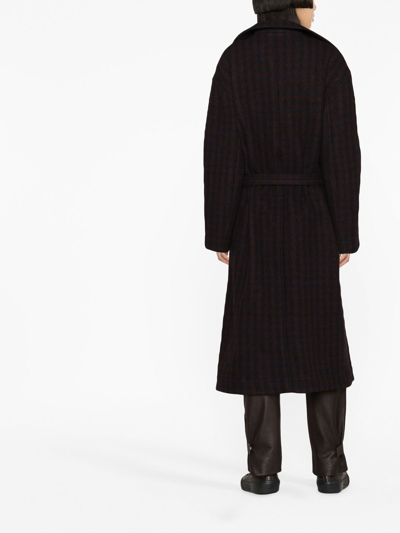Shop Lemaire Belted Houndstooth Coat In Brown
