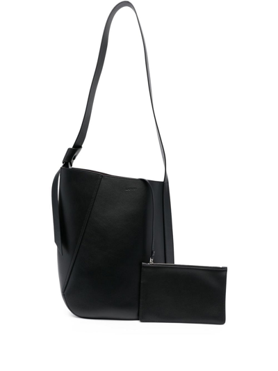 Shop Lanvin Hobo Tie Leather Shoulder Bag In Black