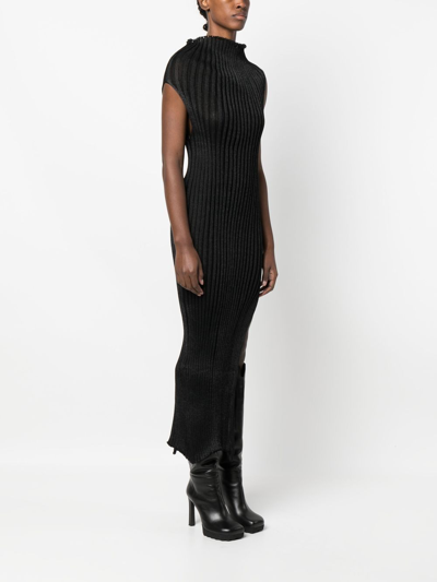 Shop A. Roege Hove Ribbed-knit Slit Midi Dress In Black