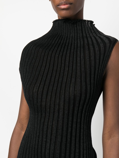 Shop A. Roege Hove Ribbed-knit Slit Midi Dress In Black