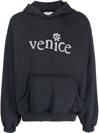 Shop Erl Venice Fleece Hoodie In Black