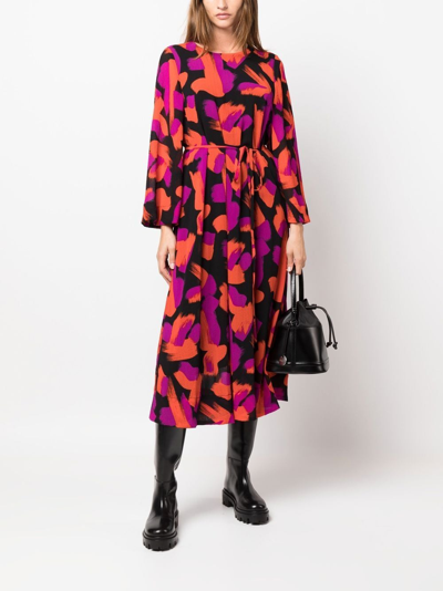 Shop Essentiel Antwerp Abstract-print Tie-waist Dress In Black