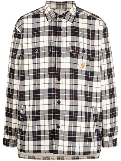 Shop Carhartt Check Faux-shearling Lined Shirt Jacket In Blue