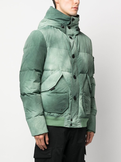 Shop Belstaff Abstract-print Hooded Padded Coat In Green