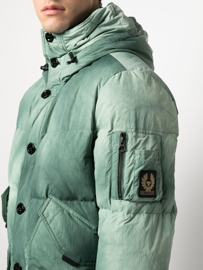 Shop Belstaff Abstract-print Hooded Padded Coat In Green