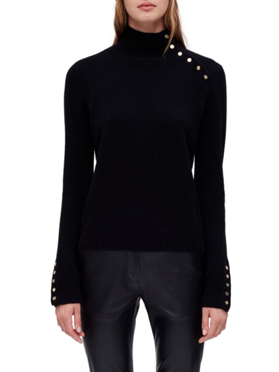 Shop Maje Women's Cashmere Sweater With Gold Snap Buttons In Black