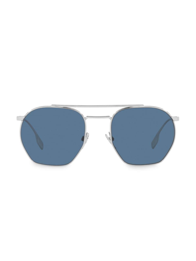 Shop Burberry Men's 53mm Ramsay Blue-block Aviator Sunglasses In Grey