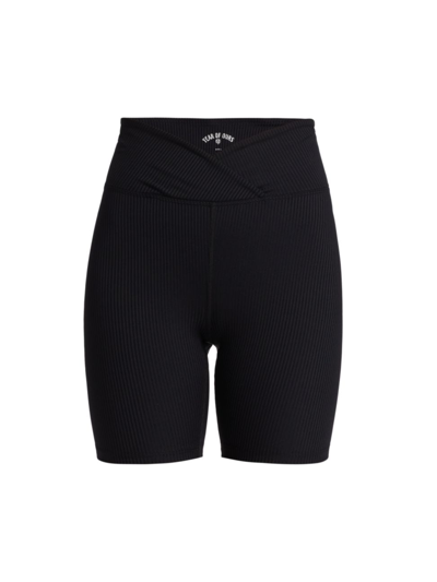 Shop Year Of Ours Women's V-waist Rib-knit Biker Shorts In Black