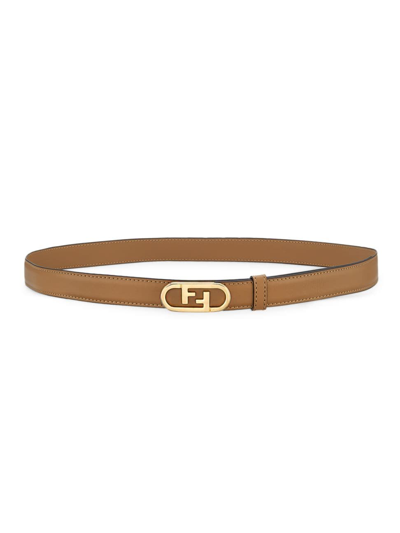 Shop Fendi Women's Ff Logo Leather Belt In Sand