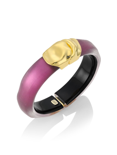Shop Alexis Bittar Women's Molten 14k-gold-plated & Lucite Hinged Bangle In Framboise