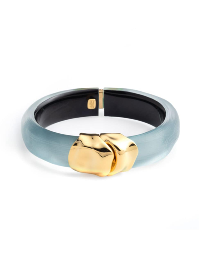 Shop Alexis Bittar Women's Essentials Molten 14k Gold-plated & Lucite Hinge Bracelet In Blue Grey