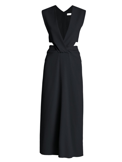 Shop Victoria Beckham Women's Twisted V-neck Midi-dress In Black