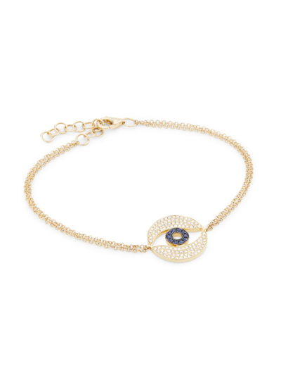 Shop Samira 13 Women's 18k Yellow Gold, 0.34 Tcw Diamond, & Sapphire Evil Eye Charm Bracelet