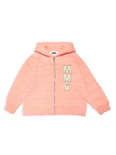Shop Mm6 Maison Margiela Little Kid's & Kid's Quilted Zip-up Hoodie In Peach Pink