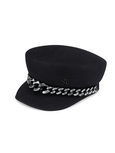Shop Maison Michel Women's Abby Textured Chain On Wool Felt Hat In Dark Navy