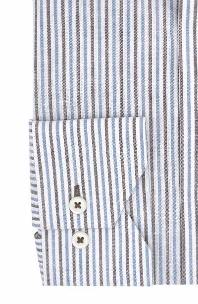 Shop Lorenzo Uomo Trim Fit Stripe Dress Shirt In White/ Blue/ Tan