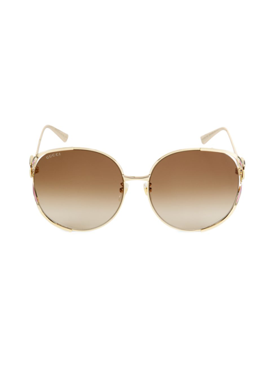 Shop Gucci Women's Fork 63mm Round Sunglasses In Gold