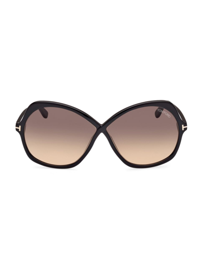 Shop Tom Ford Women's Rosemin 64mm Butterfly Sunglasses In Black Smoke