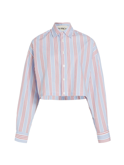 Shop Blanca Women's Thomas Striped Cropped Shirt In Red Blue