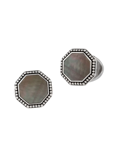 Shop Jan Leslie Men's Octagon Mother-of-pearl Stainless Steel Cufflinks In Grey