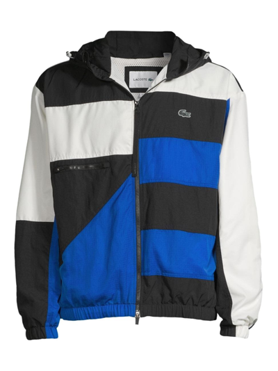 Shop Lacoste Men's Colorblocked Ripstop Nylon Windbreaker Jacket In Black Blue White