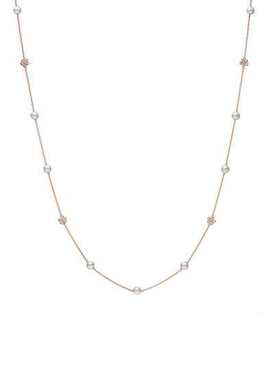 Shop Mikimoto Women's Cherry Blossom 18k Rose Gold, Diamond & Pearl Station Necklace