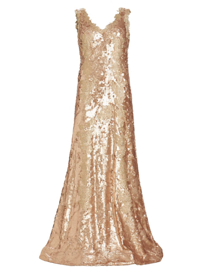 Shop Rene Ruiz Collection Women's V-neck Sequin Gown In Gold
