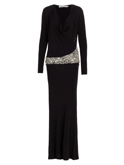 Shop Christopher Esber Women's Long-sleeve Crystal-embellished Gown In Black