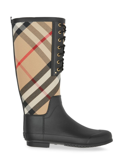 Shop Burberry Women's Check Rain Boots In Archive Beige