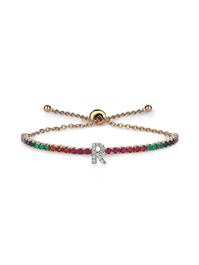 Shop Sim And Roz Women's Equinox 14k Yellow Gold & 0.31 Tcw Diamond Initial Bracelet In Initial R
